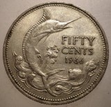 J.263 BAHAMAS COMMONWEALTH BAHAMA ISLAND ELIZABEYH II 50 CENTS 1966 ARGINT