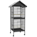 PawHut Volieră pentru Păsări cu Roți, Tăvi Detașabile din Plastic și Stinghii, Colivie pentru Canari din Metal, 168 cm, Negru | Aosom Romania