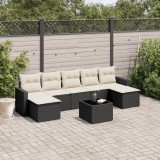 Cumpara ieftin Set mobilier de grădină cu perne, 8 piese, negru, poliratan