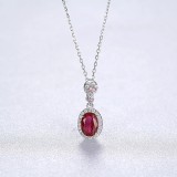 Colier Din Argint Piatra Red Zirconiu Oval ARG397M, Argintboutique