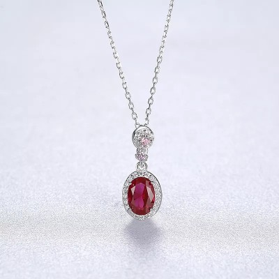 Colier Din Argint Piatra Red Zirconiu Oval ARG397M foto