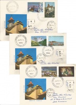 Romania, Obiective turistice, 3 FDC-uri circulate intern, 1978 foto