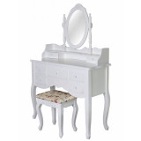 Masa de toaleta din lemn masiv alb cu oglinda si scaun ALG010