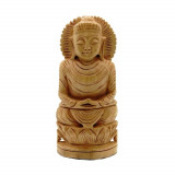 Statueta feng shui buddha in meditatie din lemn - 13cm, Stonemania Bijou