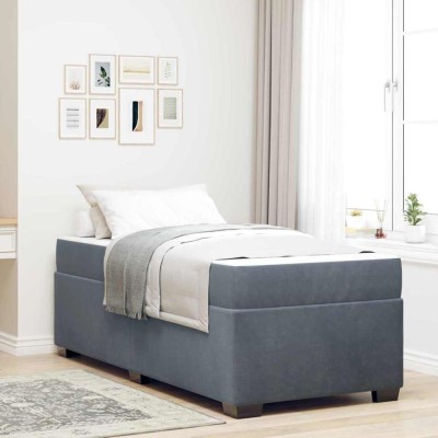 vidaXL Cadru de pat cu saltea cu saltea Gri &amp;icirc;nchis 90 x 190 cm Catifea 3399261 foto