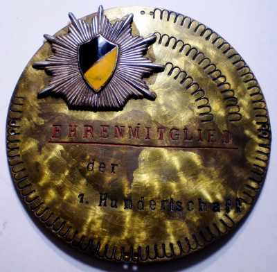 5.042 PLACHETA POLITIE EHRENMITGLIED DER 1. HUNDERTSCHAFT Baden-W&amp;uuml;rtemberg foto