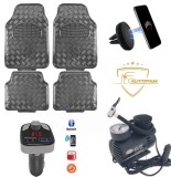 Set Auto: Covorase GRI, Suport Telefon Magnetic, Modulator FM Bluetooth, Compresor 12V, 17 bari, Manometru, Adaptoare Incluse