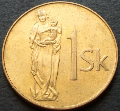 Moneda 1 COROANA - SLOVACIA, anul 1993 * cod 2953 foto