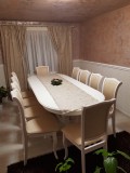 SET LID 84 MASA OVALA CU 10 SCAUNE, IVORY, LEMN, 160X100X75CM, EXTENSIBILA PANA LA 280CM
