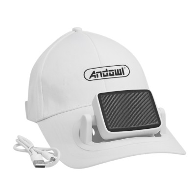 Sapca cu ventilator, panou solar integrat, USB, reglabila, alba foto