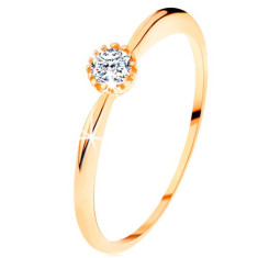 Inel din aur galben de 14K - zirconiu transparent strălucitor, braţe cu suprafaţă proeminentă - Marime inel: 60