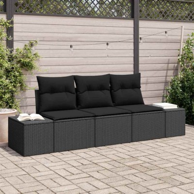 vidaXL Set de canapele pentru grădină 3 pcs Negru Rattan poli 3346923 foto