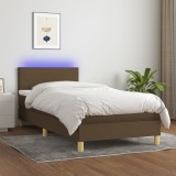 Cumpara ieftin Pat cu arcuri, saltea și LED, maro &icirc;nchis, 90x200 cm, textil