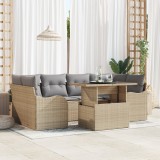 Set Canapea Gradina 7 Piese Poliratan Bej, Perne Incluse. Mobila Terasa/Balcon, Rezistent Intemperii