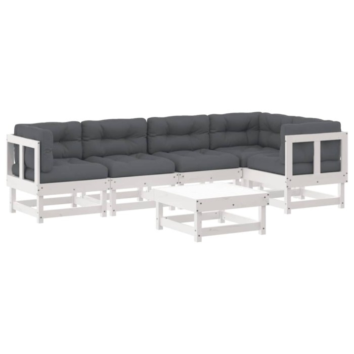 Set mobilier relaxare gradina&amp;perne 6 piese alb lemn masiv pin