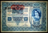 62 AUSTRIA UNGARIA 1000 KRONEN KORONA 1902/1919 OVERPRINT ECHT SR. 745