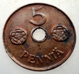 7.251 FINLANDA WWII 5 PENNIA 1942 XF/AUNC