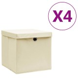 Cumpara ieftin Cutii depozitare cu capace, 4 buc., crem, 28x28x28 cm