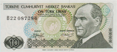 TURCIA █ bancnota █ 10 Lira █ L. 1970 (1979) █ P-192 █ UNC █ necirculata foto