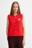 American Vintage vestă din amestec de l&acirc;nă culoarea roșu, light, EAST19MC