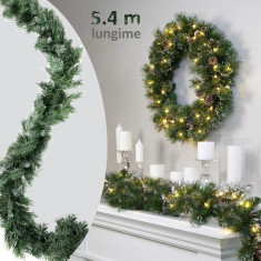 Ghirlanda din brad artificial Cashmere Pine, lungime 5.4 m, ramuri verde-alb, aspect nins foto