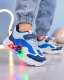 Cumpara ieftin Pantofi sport cu luminite, Model Bubudoo 3, Piele ecologica, Baieti, Albastru