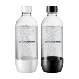 Set 2 Sticle Carbonatare Sodastream 1L, Plastic Fara BPA, Alb/Negru, Reutilizabile, Compatibile Aparate Sodastream (Except Duo/Crystal)