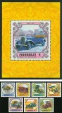 Mongolia 1980 - Lot Complet Automobile Clasice de Epocă : Seria Integrală de 7 Valori + Colița Poștală &Icirc;ncastrată NAMI-1 de 4 ₮ MNH -MNG1