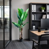 Planta Artificiala Copac Tip Bananier, 160 cm, 2 tulpini, 10 frunze, Verde, cu Ghiveci