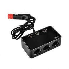 Priza auto tripla Automax 12V/ 24V DC , cu 3 iesiri DC 10A 120W, 3 iesiri USB 4.2A (1A + 2.1A + 1A()