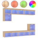 Cumpara ieftin Unitati de perete TV cu LED-uri, 8 piese, stejar sonoma, lemn