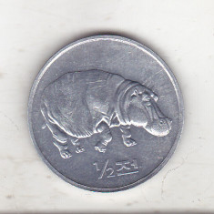bnk mnd Coreea de Nord 1/2 won 2002 , necirculata , fauna - hipopotam