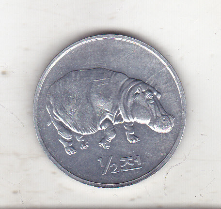 bnk mnd Coreea de Nord 1/2 won 2002 , necirculata , fauna - hipopotam