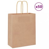 vidaXL Pungi de h&acirc;rtie 50 buc cu m&acirc;nere maro 18x8x22 cm