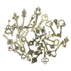 Set 40 chei decorative, dimensiuni diferite, aliaj de zin, auriu