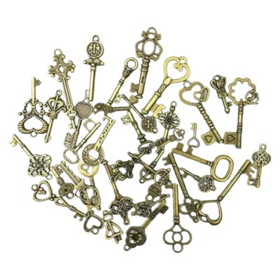 Set 40 chei decorative, dimensiuni diferite, aliaj de zin, auriu foto
