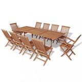 Cumpara ieftin Set mobilier exterior cu scaune pliabile, 11 piese, lemn de tec