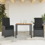 vidaXL Set mobilier de grădină cu perne, 3 piese, negru, poliratan 3212230
