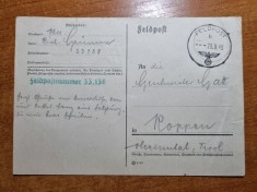carte postala cu stampila svastica - al 2-lea razboi mondial - din anul 1940