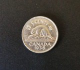 Canada 5 Cents 1938 moneda rara din nichel km # 413