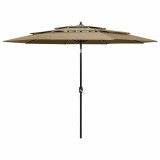 Umbrelă de soare 3 niveluri, st&acirc;lp aluminiu, gri taupe, 3 m, vidaXL