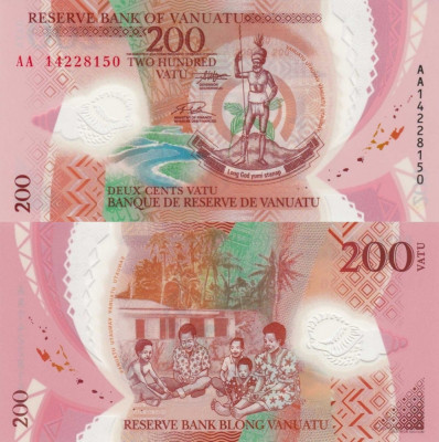 VANUATU █ bancnota █ 200 Vatu █ 2014 █ P-12 █ SERIE AA POLYMER █ UNC necirculata foto