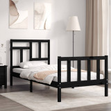 VidaXL Cadru de pat cu tăblie single, negru, lemn masiv
