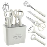 Pachet eMazing de 6 ustensile de bucătărie, include suport, desfăcător de conserve, curățător de legume, foarfecă, cuțit, tel, fabricate din ABS și oț