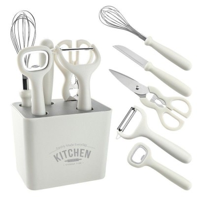 Pachet eMazing de 6 ustensile de bucătărie, include suport, desfăcător de conserve, curățător de legume, foarfecă, cuțit, tel, fabricate din ABS și oț foto