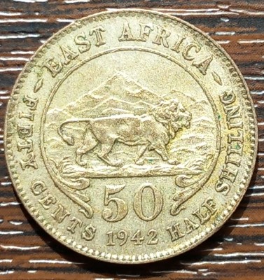 (A47) MONEDA DIN ARGINT EAST AFRICA - 50 CENTS / HALF SHILLING 1942, GEORGE VI foto