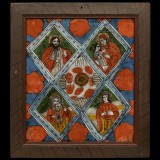 Icoană pe glajă &bdquo;Masa raiului&rdquo;, atribuit zugrav Matei Ţ&icirc;mforea, C&acirc;rțișoara, sec. XIX tempera și foiță de aur pe glajă 51.3 &times; 46 cm