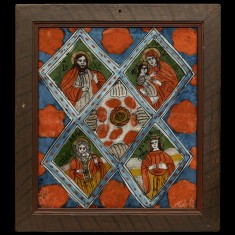 Icoană pe glajă &bdquo;Masa raiului&rdquo;, atribuit zugrav Matei Ţ&icirc;mforea, C&acirc;rțișoara, sec. XIX tempera și foiță de aur pe glajă 51.3 &times; 46 cm