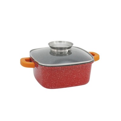 Roaster aluminiu turnat 22 x 9.5 cm, 3.5L, marmorat interior-exterior, capac, Rosu foto