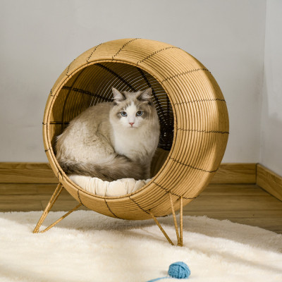 PawHut Casuţa pentru Pisici Coş pentru Pisici Adulte pana la 5 kg din Rachita Maro Deschis foto